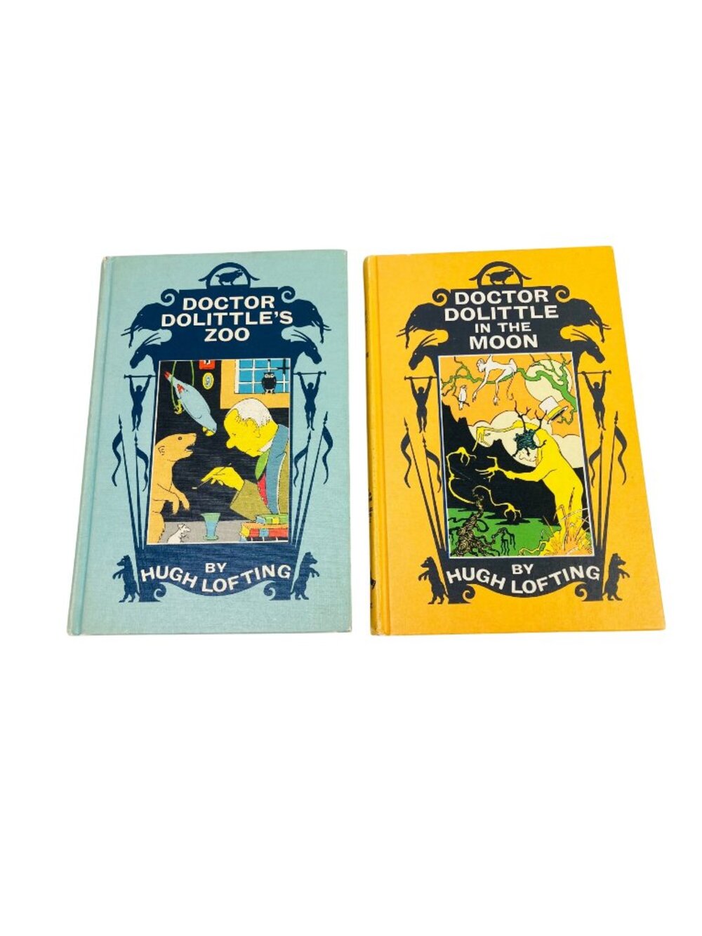 Doctor Dolittles Zoo & Dolittle In The Moon Vintage 50s HC Books By Hugh Lofting